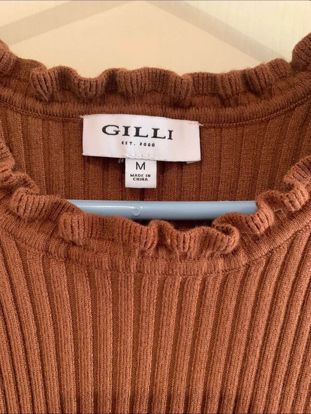Gilli Chocolate Brown Ribbed Ruffle-Trim Tank - Picture 2 of 5